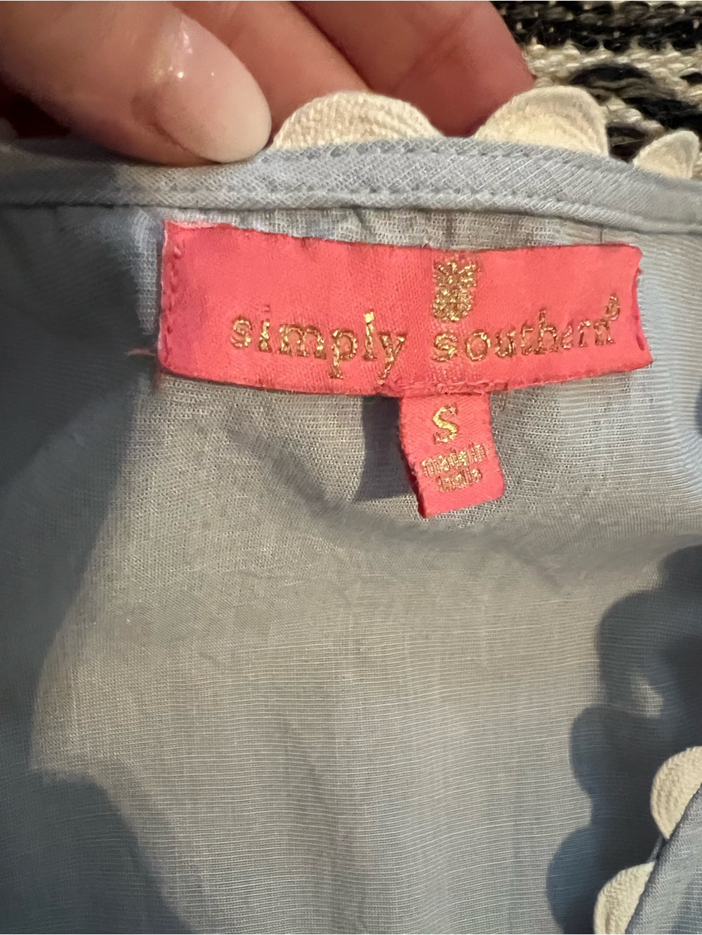 Simply Southern Light Blue Tiered Dress Small Scallop Trim Cottagecore - Picture 10 of 10